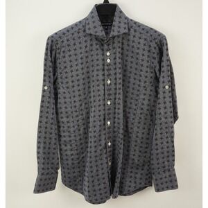 Bogosse Roll Tab Whipstitch Macro Check Button Up Shirt Mens 3 Medium Blue Brown